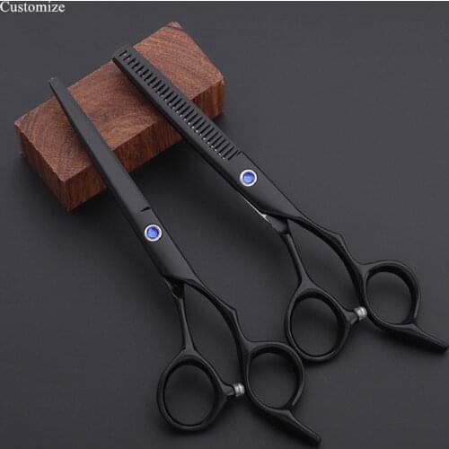 Customize logo Japan steel 4 color 6 '' blue gem cut hair scissors cutting barber haircut thinning shears hairdressing scissors