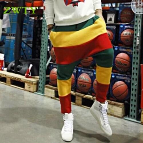 ZWTY Rainbow triped Casual Trousers Harem Pants Hanging Crotch Pants Large Size Casual Pants Beach Pants Mens Sports Pants