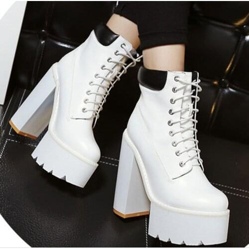 PRETO BRANCO 2021 Thick Bottom With Ankle Boots With Round Head Color Matching Waterproof Platform Boots Womens Boots JXQ
