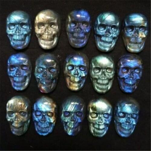 Hand-carved beautiful natural labradorite head skull stone figurine healing