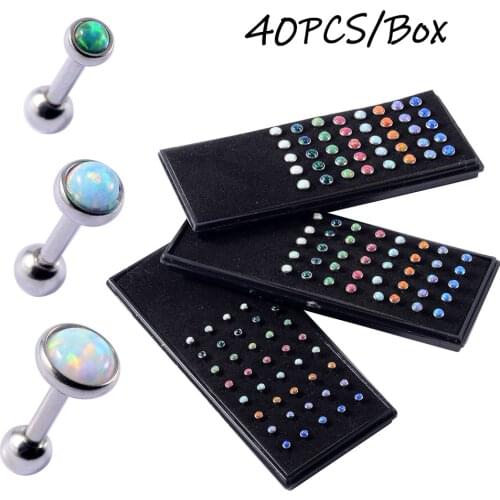 SHUIMEI 40Pcs Opal Stone Charm Ear Tragus Barbell Earring Stud Helix Cartilage Fashion Jewelry Body Piercing For Lady 16Guage
