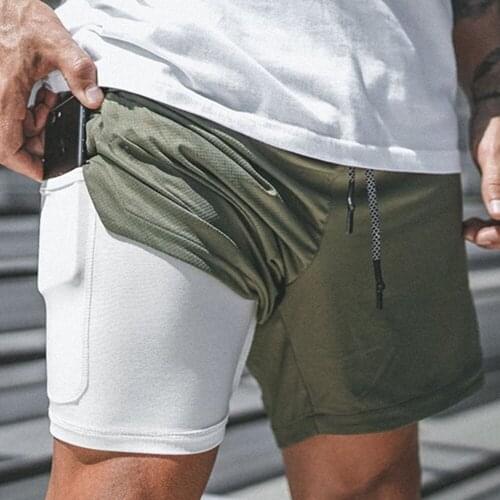 Running Shorts Men Gym Shorts Inside And Outside Double-Layer Built-In Phone Pocket Short Sport Homme Training Exercise Joggers