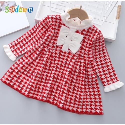 Sodawn Autumn Winter 2021 Children Clothes Cute Knitted Sweaters Girls Clothes Party Dress Kids Clothes Girls