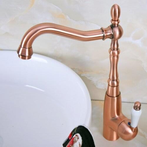 Vintage Retro Antique Red Copper Brass Kitchen Wet Bar Bathroom Vessel Sink Faucet Single Hole Swivel Spout Mixer Tap anf634