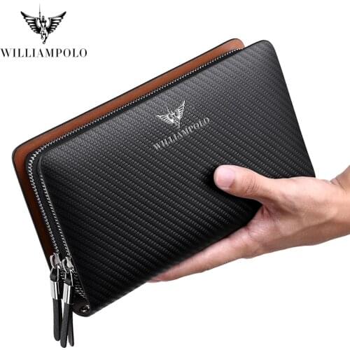WilliamPOLO Fashion New Arrival 100% Cow Leather Business Solid Zipper Long Mens Clutch Wallet Handbag Wallet PL170