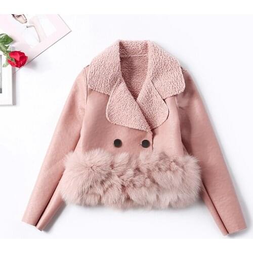 Womens Leather Jacket Coat Female Faux Leather Fox Fur Collar Spring Autumn Jacket Women Clothes 2020 Korean Vintage Tops T4538