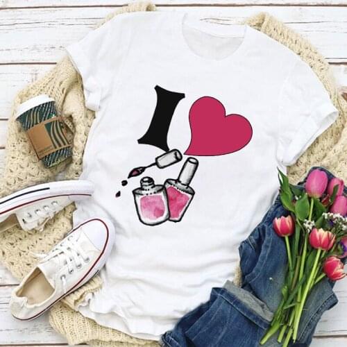 Women Graphic Love Cute Fashion Short Sleeve Finger Nail Summer T-Shirt Tops Lady Womens Clothing Clothes Tee Female T Shirt