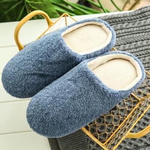 Women Home Cotton Shoes New Velvet Soft-soled Silent Indoor Unsex Slippers Warm Suede Non-slip Wooden Floor Female Fur Slides