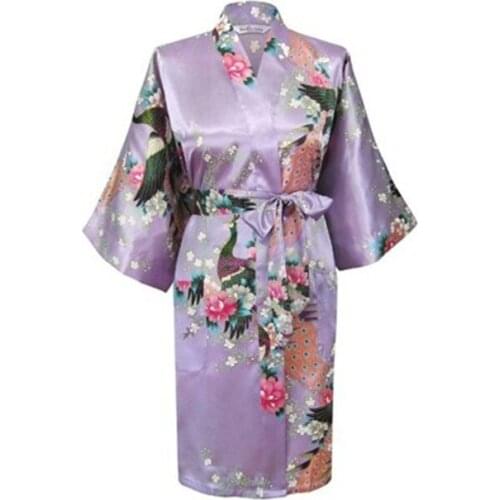 Lavender Fashion Womens Peacock Kimono Bath Robe Nightgown Gown Yukata Bathrobe Sleepwear With Belt S M L XL XXL XXXL KQ-7