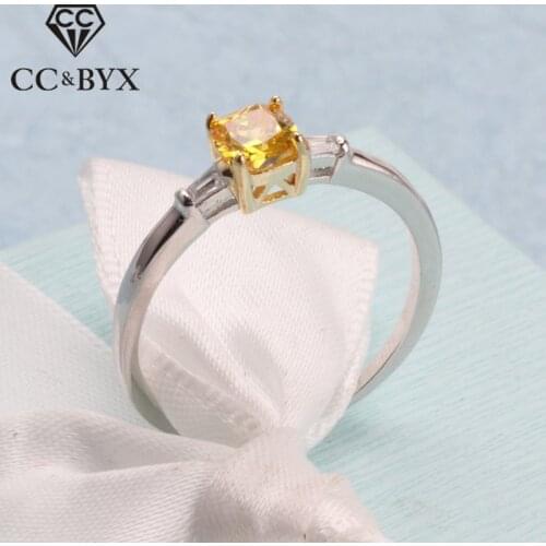 CC S925 Silver Simple Rings For Women Square Stone Yellow Cubic Zirconia Diamant Fashion Jewelry Bridal Wedding Bague CC1492