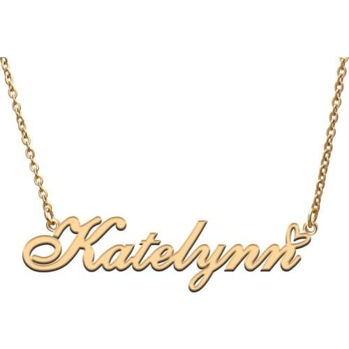 Love Heart Katelynn Name Necklace for Women Stainless Steel Gold & Silver Nameplate Pendant Femme Mother Child Girls Gift