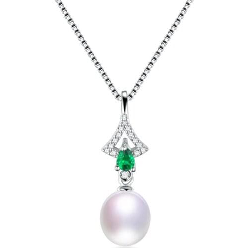 New Arrival Luxury 925 Sterling Silver Green Zircon Pendant Necklace for Women Wedding Fine Jewelry, Drop Pearl Necklace Pendant