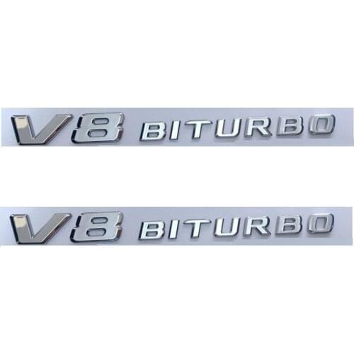 1 pair Chrome Flat Letters V8 BITURBO Fender Emblems Badges for Mercedes
