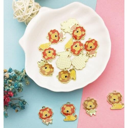 10pcs Cartoon Lions Enamel Charms Pendants DIY Jewelry Accessory Cute Animals Charms Fit Earring Necklace Girls Findings YZ652