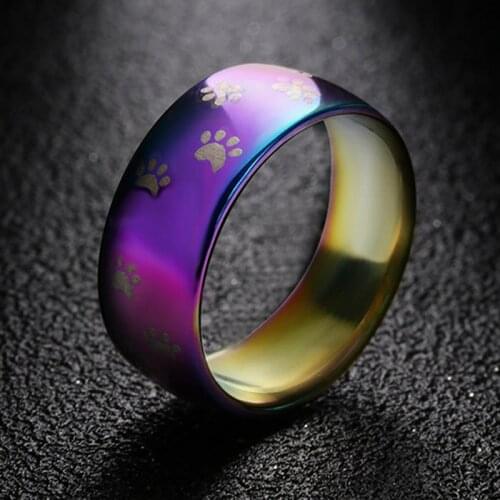 20 Pcs/lot Cute Cat Dog Paw Ring Jewelry Width 8mm Stainless Steel Rainbow Animal Rings for Men and Women Jewelry Lover Gift