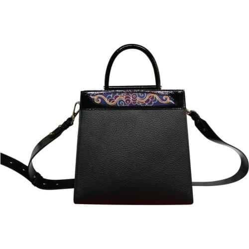 2020 Vintage fashion cow leather women handbags embroidery patchwork shoulder bag