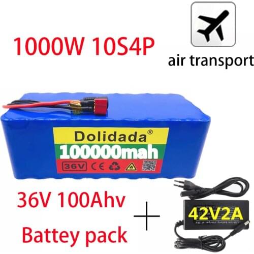 2021 Original 36V battery 10S4P 100Ah battery pack 1000W high power battery 42V 100000mAh Ebike electric bike BMS+42V2A Charger