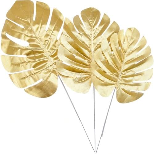 5Pcs Artificial Gold Turtle Back Leaf Scattered Tail Leaf DIY Wedding Decor For Home Christmas Party Artificial Palm Leaves