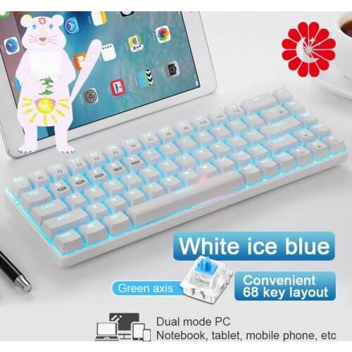 Wireless Bluetooth three-mode Mechanical Keyboard Gaming Keyboard RGB Mix Backlit 68keys Blue Switch For phone tablet Laptop PC