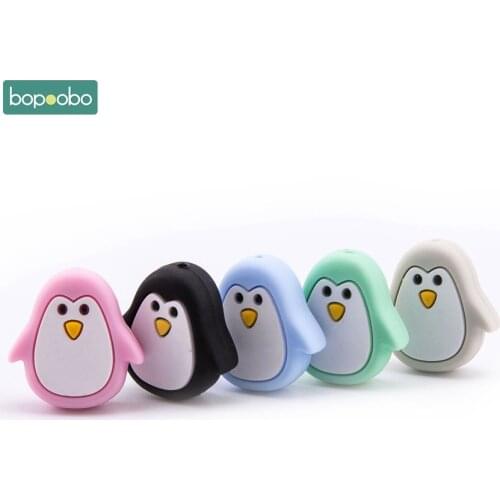 Bopoobo 3pc Mini Penguin Silicone Animal Teethers Beads DIY Baby Bracelet Necklace Accessories BPA Free Can Chew Bath Toys Gifts