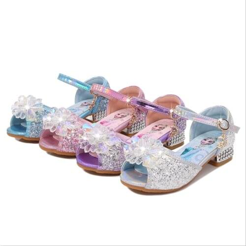 Disney girls sandals 2021 new summer childrens fish mouth shoes girls crystal shoes Frozen 2 elsa Princess shoes