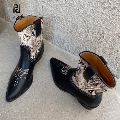 Pointed Thick Heel Embroidered Short Boots Stitching Color Matching Stitching Retro Western Cowboy Boots Skinny Martin Boots