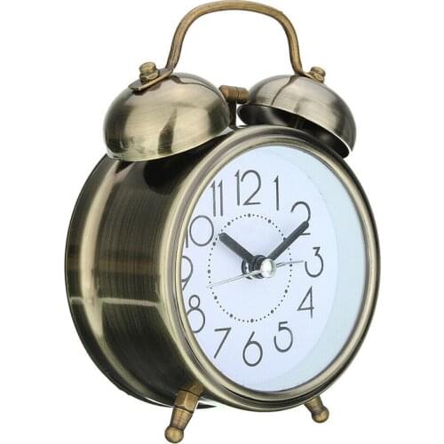 Creative retro alarm clock antique bronze round clock Dual Bell Loud Alarm Clock Bedside Night Light Home Decors Gift Hot Sale