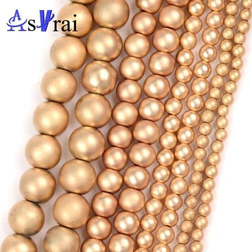 2 3 4 6 8 10mm Natural Stone Matte KC Gold Plated Hematite Beads For Jewelry Making Round Loose Spacer Beads DIY Bracelet 15inch