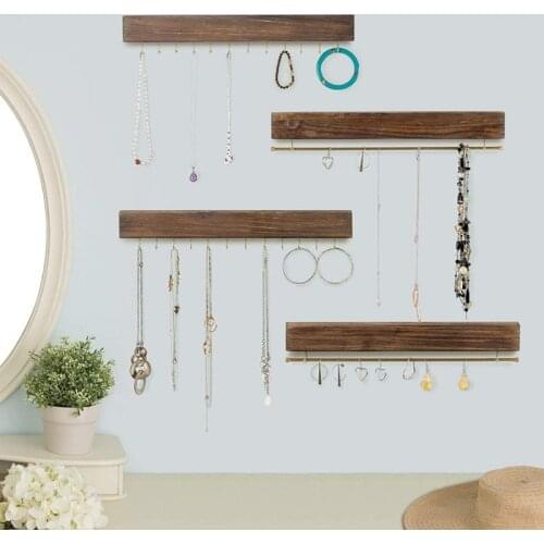Wooden Display Jewelry Hook Holder Wall Mounted Organizer For Necklace Earrings Ring Scarf Hangers Jewellery Rack