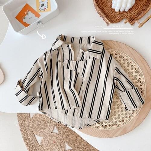 Chindren Kids Outfits Boys Striped Shirt Autumn Baby Casual Long Sleeve Tops Shirts S12976