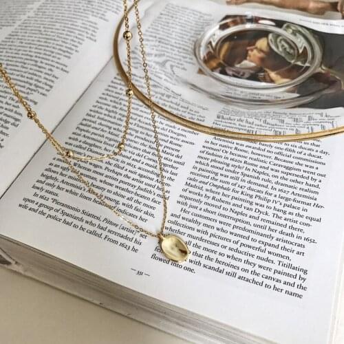 100% Authentic 925 Sterling silver TWO-Rows Layers Gold Irregular Oval Geometric Necklace Beads Chain Pendant jEWELRY TLX640