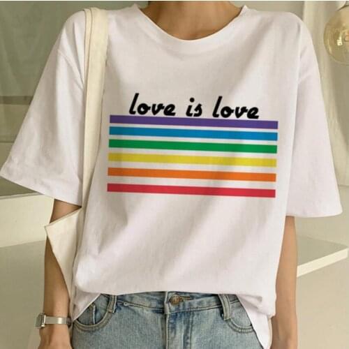 Rainbow T shirt Women Cotton Love Is Love Letter Print White T-shirt Harajuku TShirt Vogue Tops tee shirt Femme Vogue Summer