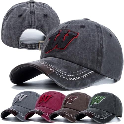 Unisex Washed Cotton Retro Cap 3D W Letter Embroidery Baseball Cap Men And Women Streetwear Caps Hats