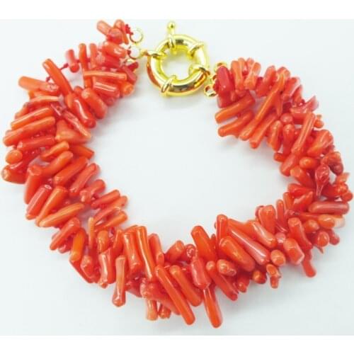 Coral Bracelet ! Classic 3 strands of natural irregular orange coral bracelet 9.5"