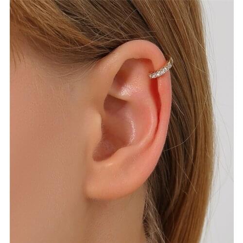 LETAPI 2021 New 1 Piece Gold Silver Color CZ Crystal Ear Cuff C Shaped Ear Clips No Pierced Clip Earrings for Women Jewellery