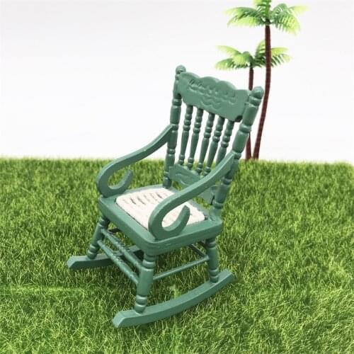1/12 Doll house furniture for dolls ob11 wooden rocking chair green miniaturas dollhouse accessories toys for girls