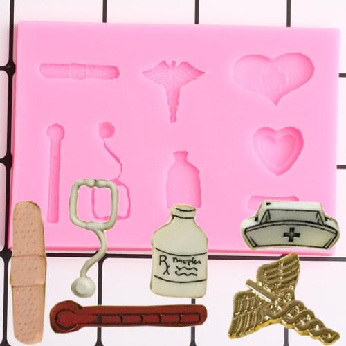 Nurse Themed Fondant Molds 3D Hat Bottle Medicine Silicone Molds DIY Party Cake Decorating Tools Candy Chocolate Gumpaste Mould