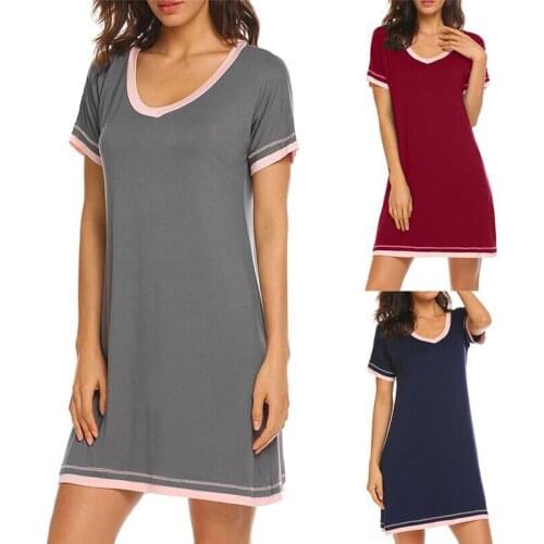 Cute Loose Women Sleepwear Leisure Short Sleeve Nightgowns Round Neck Loose Contrast Color Nightwear Pijama Mujer Plus Size