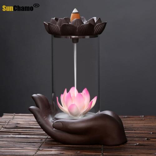 Fashion Bergamot Lotus Burner Smoke Waterfall Incense Burner Cone Incense Censer Living Room Decoration Aromatherapy Fountain