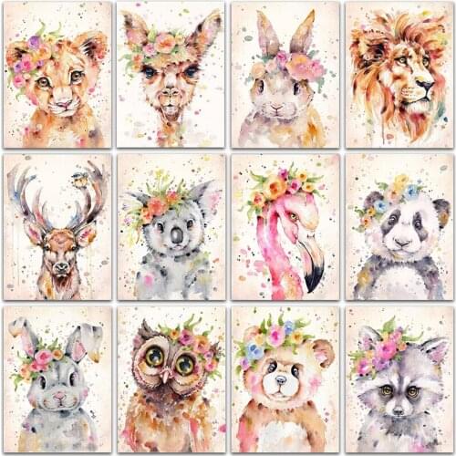 5D DIY Poured Glue Diamond Painting Kits Scalloped Edge Animal Lion Panda Rabbit Flamingo Full Round Drill Embroidery Mosaic Art