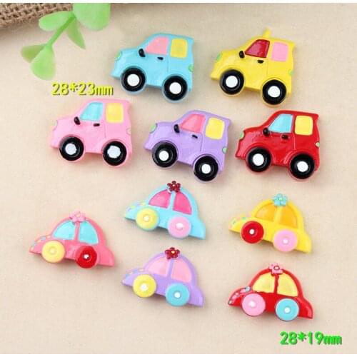 New Arrival 10pcs/Lot Colorful Kawaii Resin Cabochon Cute Car Shape Flatback Planar Ornament Accessories Patch Sticker Buttons