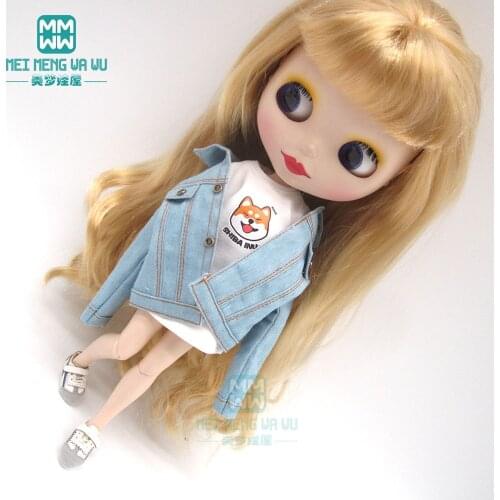 1PCS Blyth doll clothes fashion denim clothing, T-shirt suspender pants for Blyth Azone 1/6 doll accessories