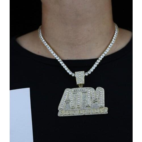 Hip Hop Jewelry 2021 Trend ATM initial Necklaces For Men Gold color 5A cz tennis Chain Pendant Punk Necklace For Boys Rapper