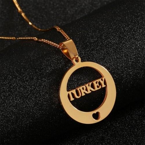 Stainless Steel Turkey Letter Round Pendant Necklaces Turkish Charm Jewelry Gifts