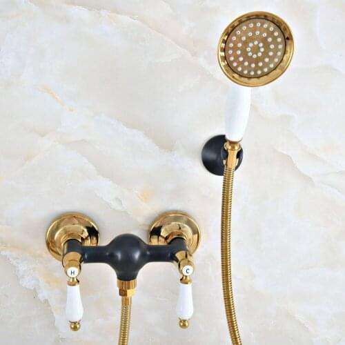 Luxury Gold Color Brass Black Oil Rubbed Bronze Wall Mounted Bathroom Hand Held Shower Head Faucet Set Bath Mixer Tap mna509