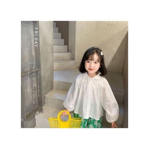 2-8 Years Old Baby Girl Solid Shirt 2021 Spring Baby Girl Korean Style Kids Long-sleeved Shirt Toddler Cute Blouse White Shirt