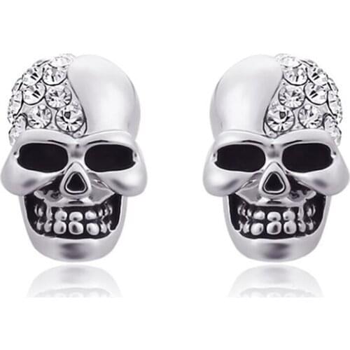Stainless Steel Rose Gold Zircon Stone Skull Stud Earrings Jewelry Men Women Punk Rock Halloween Days Gift For Him