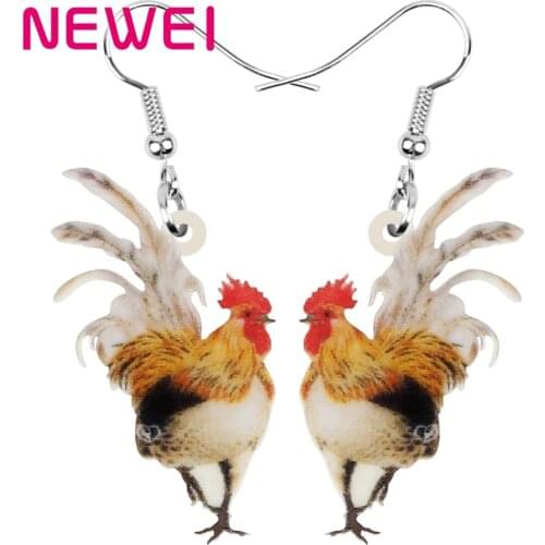 NEWEI Acrylic Rooster Cock Chicken Earrings Fowl Farm Animal Drop Dangle Jewelry For Women Girls Teen Kids Charms Gift Accessory