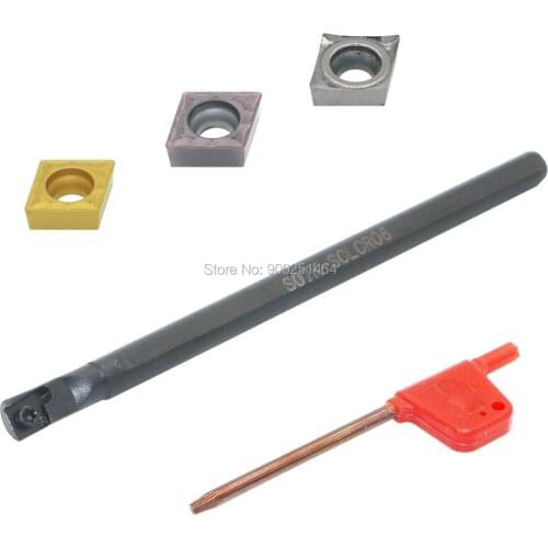CNC Lathe Tool Inner Bore Boring Cutter S07K-SCLCR06（7mm）Right, with 3 CCMT060204（CCMT21.51） Hard Alloy Blades