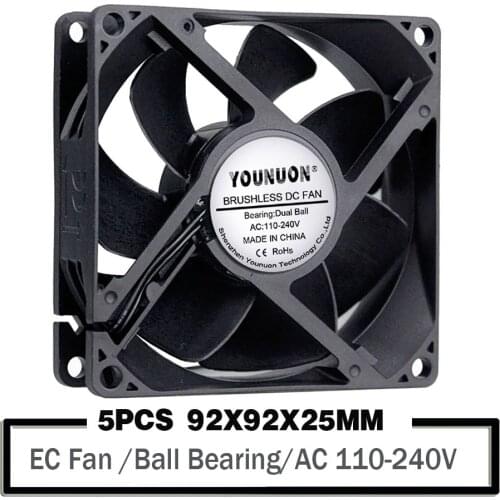 5PCS YOUNUON 92mm EC Fan 9225 Cooling Fan Ball 92x92x25mm EC Brushless Fan AC 110V 120V 220V 240V Cooler Fan Axial Cooling Fan